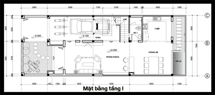 mặt bằng tầng 1 thiết kế nhà 2 tầng