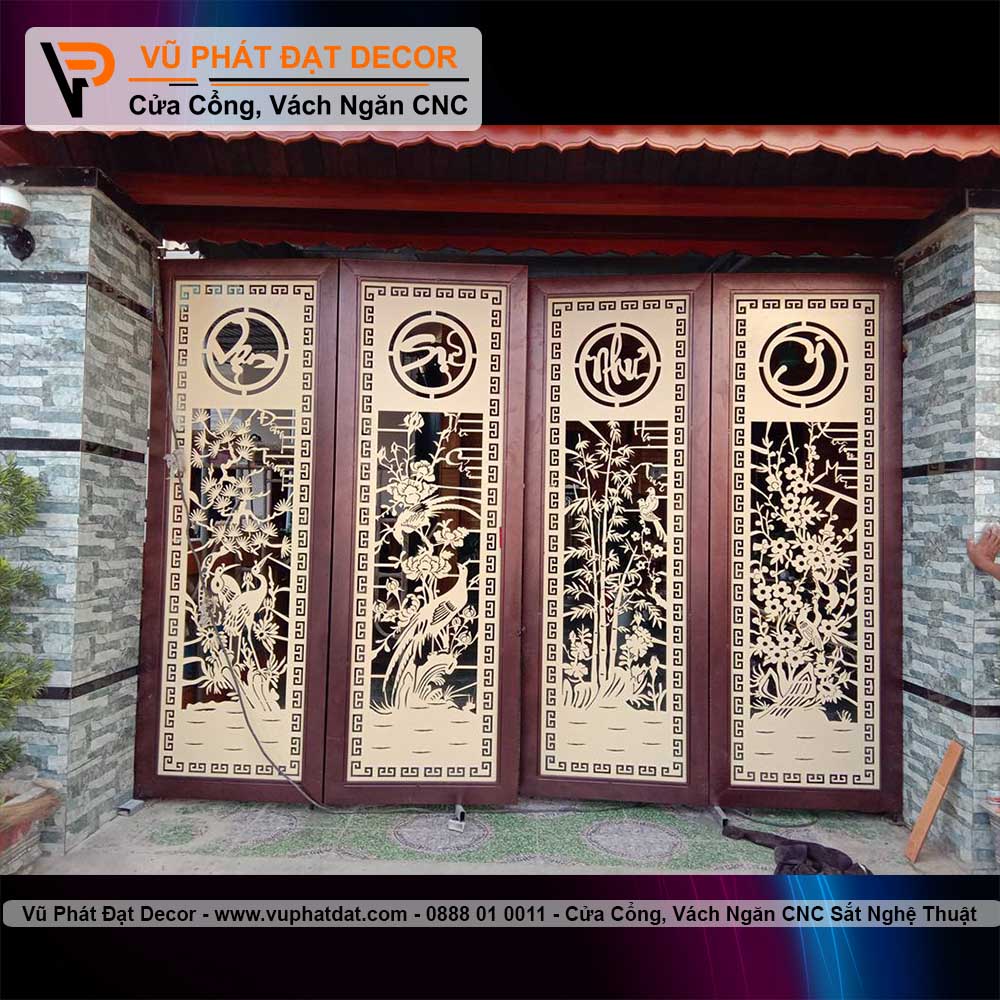 Cổng sắt 4 cánh Tùng Cúc Trúc Mai tổng hợp 02