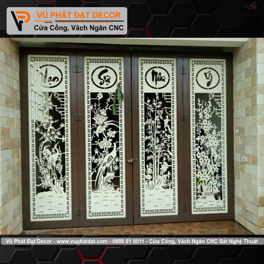 Cổng sắt 4 cánh Tùng Cúc Trúc Mai tổng hợp CO-014 0508 (1)