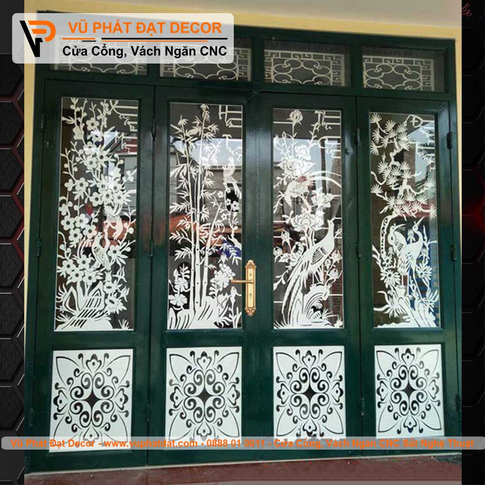 Cổng sắt 4 cánh Tùng Cúc Trúc Mai tổng hợp CO-014 0508 (2)