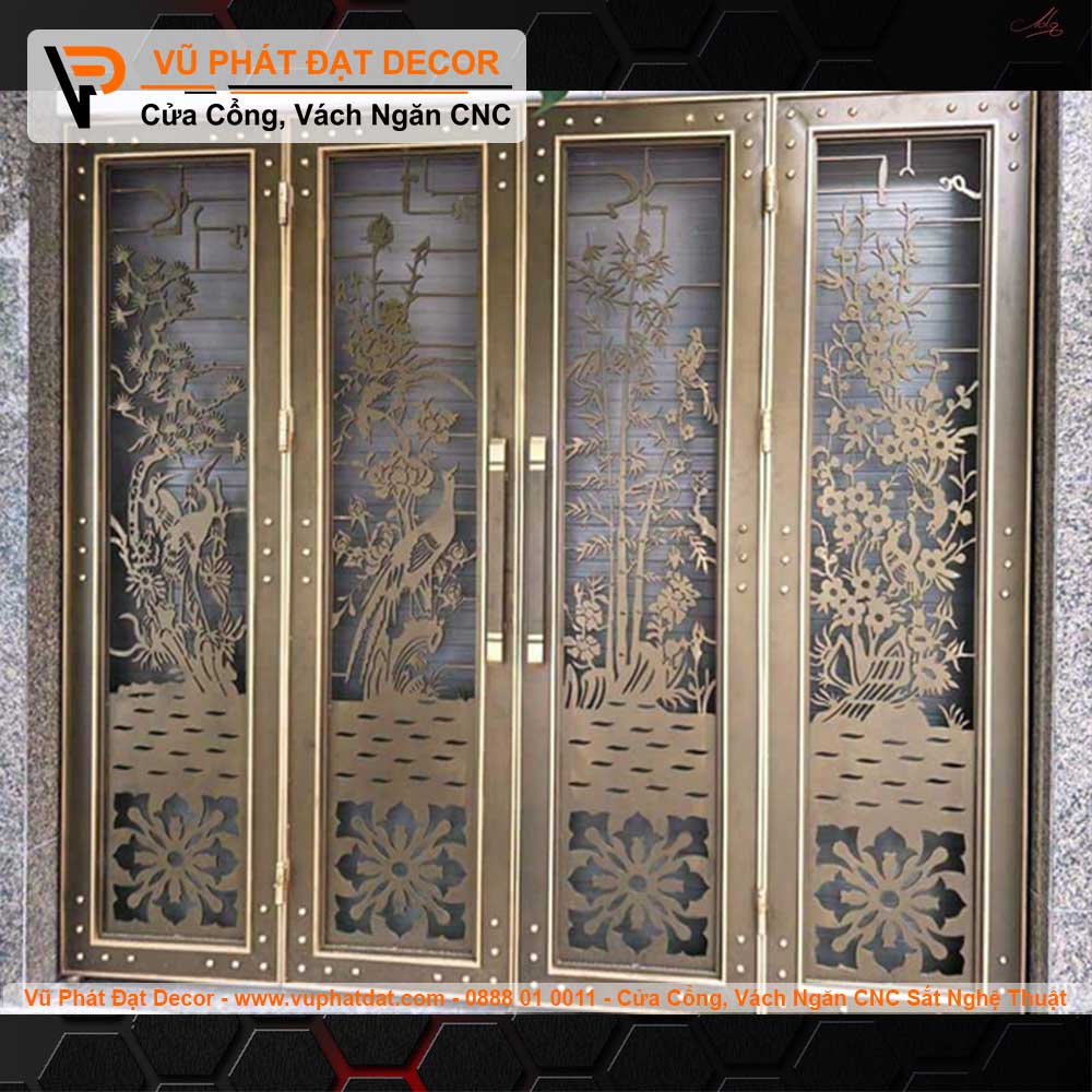 Cổng sắt 4 cánh Tùng Cúc Trúc Mai tổng hợp CO-014 0508 (3)
